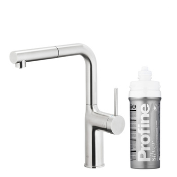 KFA bateria kuchenna z funkcją filtracji wody i wyciąganą wylewką Duero Pure Move Pull-Out + zestaw fitrujący Profine Silver S, stal nierdzewna 6623-424-22