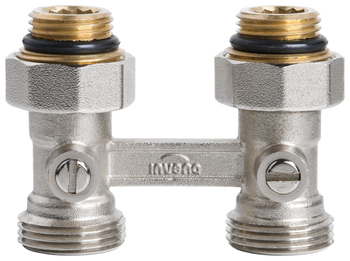 Invena dwururowy blok kurków, prosty do grzejników stalowych z gwintami zewnętrznymi 1/2" 1/2" 3/4" CZ-86-P15-Z