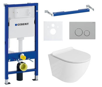 Zestaw stelaż podtynkowy Geberit UP100 do WC z przyciskiem Cortado chrom mat + miska WC Sofi Slim z deską Lavita S220