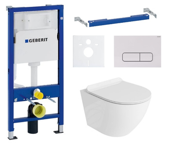 Zestaw stelaż podtynkowy Geberit UP100 do WC z białym przyciskiem Mocha + miska WC Sofi Slim 3.0 z deską Lavita S213