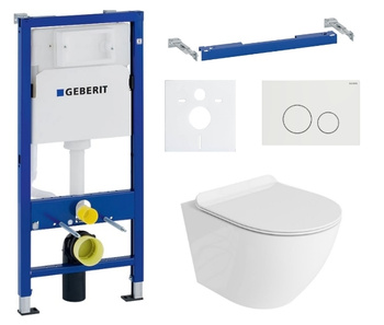 Zestaw stelaż podtynkowy Geberit UP100 do WC z białym przyciskiem Cortado + miska WC Sofi Slim 3.0 z deską Lavita S207