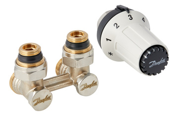 Danfoss zestaw termostatyczny - głowica Panda RAS-CK M30x1.5 + podwójny zawór przyłaczeniowy kątowy RLV-KS 013G5276