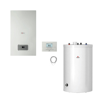 Saunier Duval pakiet: kocioł gazowy jednofunkcyjny Thelia Condens AS 25 + czujnik NTC + zasobnik c.w.u. FE 120/6 BM + regulator MiPro 0010023590