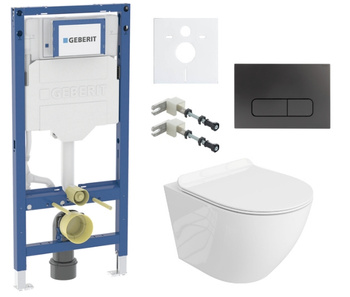 Zestaw stelaż podtynkowy Geberit UP320 do WC z przyciskiem Mocha gun metal + miska WC Sofi Slim z deską Lavita S206