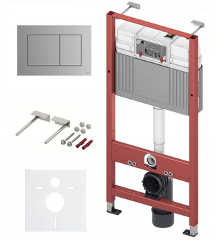 Zestaw 3w1 stelaż podtynkowy do WC Tece z przyciskiem (chrom mat) + mata S082