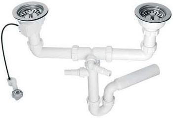 McAlpine syfon zlewozmywakowy rurowy podwójny 3,5"X50mm z podłączeniem pralki lub zmywarki, spust z mech.automatycznym HC7HC12-POL5