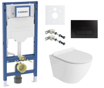 Zestaw stelaż podtynkowy Geberit UP320 do WC z przyciskiem Mocha czarny mat + miska WC Sofi Slim 3.0 z deską Lavita S191