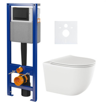 Zestaw stelaż podtynkowy Cersanit do WC z przyciskiem (czarny mat) + miska WC z deską Invena S179