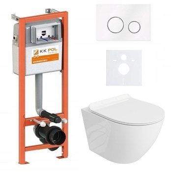 Zestaw stelaż podtynkowy KK-POL do WC z przyciskiem (biały) + miska WC z deską Lavita S017