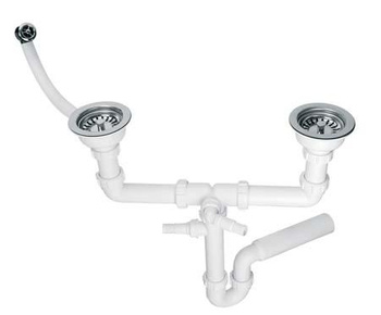 McAlpine syfon zlewozmywakowy rurowy podwójny 3,5" x 50mm, z podłączeniem pralki lub zmywarki, przelew HC7HC12-POL1-25