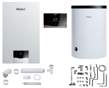 Vaillant pakiet kocioł gazowy jednofunkcyjny VC 30CS/1-5 ecoTEC plus + zasobnik VIH R 120/6B + sterownik VRC 720 sensoCOMFORT + SPS zestaw do szachtu 0010043625