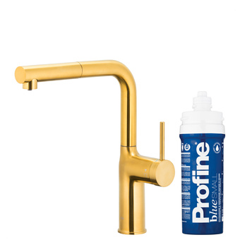 KFA bateria kuchenna z funkcją filtracji wody i wyciąganą wylewką Duero Pure Move Pull-Out + zestaw fitrujący Profine Blue S, brushed gold 6623-423-31