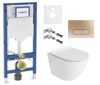 Zestaw stelaż podtynkowy Geberit UP320 do WC z przyciskiem Mocha bronze gold + miska WC Sofi Slim 3.0 z deską Lavita S192