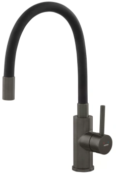 Ferro bateria zlewozmywakowa, elastyczna czarna wylewka ZUMBA INOX, gun metal BZA4BSSGM