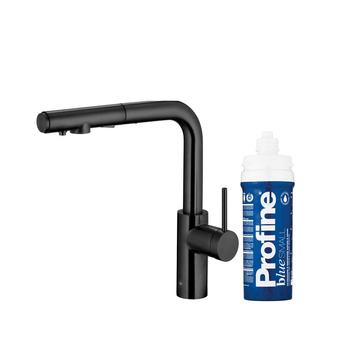 KFA bateria kuchenna z filtracją wody i wyciąganą wylewką Duero Pure Basic, czarna + zestaw filtrujący Profine Blue S 6623-113-81