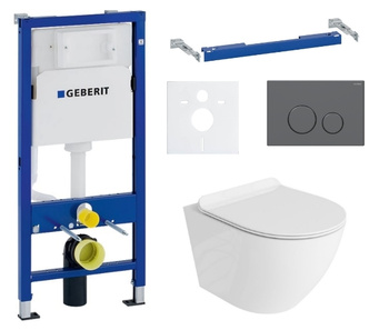 Zestaw stelaż podtynkowy Geberit UP100 do WC z przyciskiem Cortado gun metal + miska WC Sofi Slim z deską Lavita S224