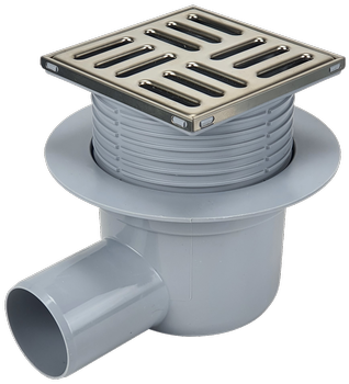 Tycner wpust łazienkowy regulowany z wyjściem bocznym 50 mm, ruszt 100x100 mm 2490