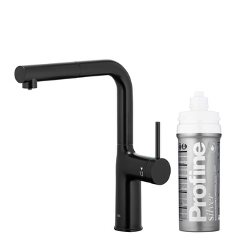 KFA bateria kuchenna z funkcją filtracji wody i wyciąganą wylewką Duero Pure Move Pull-Out + zestaw fitrujący Profine Silver S, czarny 6623-424-81