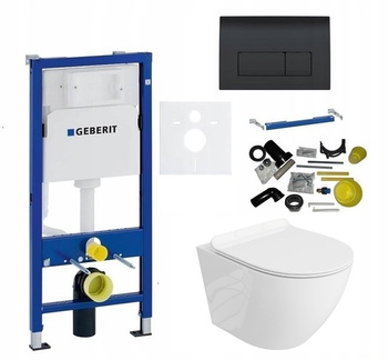 Zestaw stelaż podtynkowy Geberit do WC z przyciskiem Delta50 (czarny) + miska WC z deską Lavita S106