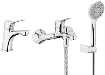 KFA zestaw 3w1: bateria umywalkowa stojąca, bateria wannowa ścienna z natryskiem punktowym MORRIS chrom 5241-003-00