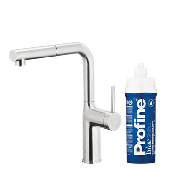 KFA bateria kuchenna z funkcją filtracji wody i wyciąganą wylewką Duero Pure Move Pull-Out + zestaw fitrujący Profine Blue S, stal nierdzewna 6623-423-22