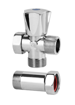 Diamond zawór zaporowy kątowy grzybkowy 3-drogowy z przedłużką 3/4", chrom ART.258.3/4X3/4X3/4