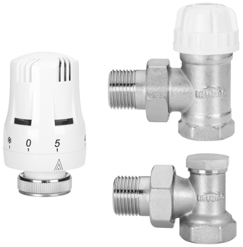Invena komplet termostatyczny kątowy PROV - zawór termostatyczny, zawór powrotny, głowica mini PROV 1/2" CD-72-K15-X