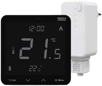 Tech regulator pokojowy bezprzewodowy, dwustanowy bateryjny, montaż natynkowy T-3.2, czarny STT-3.2BK