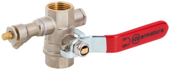 KFA zawór kulowy nakrętno-nakrętny z zaworkiem odpowietrzająco-spustowym, korkiem i dźwignią 3/4" 700-510-20