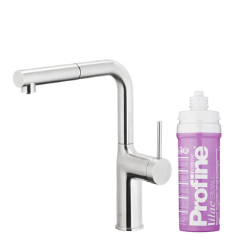 KFA bateria kuchenna z funkcją filtracji wody i wyciąganą wylewką Duero Pure Move Pull-Out + zestaw fitrujący Profine Lilac S, stal nierdzewna 6623-425-22