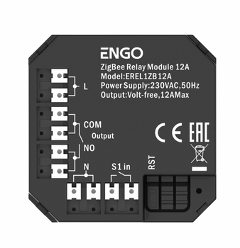Engo przekaźnik ZigBee do systemu ENGO Smart, 1x12A, NO-COM EREL1ZB12A