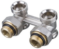 Invena dwururowy blok kurków, kątowy do grzejników stalowych z gwintami zewnętrznymi PROV 1/2" 3/4" CZ-80-K15-L