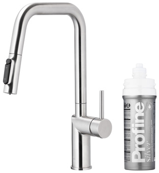 KFA bateria kuchenna z filtracją wody i wyciąganą wylewką Duero Pure Style, inox + zestaw filtrujący Profine Silver S 6623-314-22