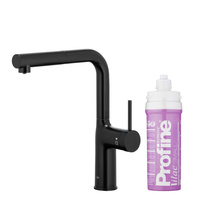 KFA bateria kuchenna z funkcją filtracji wody i wyciąganą wylewką Duero Pure Move Pull-Out + zestaw fitrujący Profine Lilac S, czarny 6623-425-81