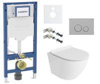 Zestaw stelaż podtynkowy Geberit UP320 do WC z przyciskiem Cortado chrom mat + miska WC Sofi Slim z deską Lavita S196