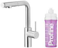KFA bateria kuchenna z filtracją wody i wyciąganą wylewką Duero Pure Basic, inox + zestaw filtrujący Profine Lilac S 6623-115-22