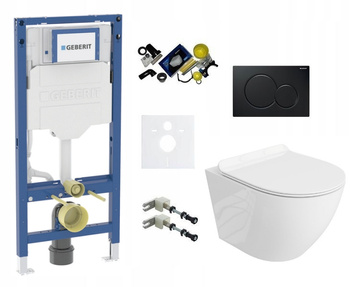 Zestaw Duofix Concept stelaż podtynkowy Geberit do WC z przyciskiem Sigma 01 czarny + miska WC z deską Lavita S012