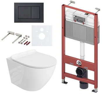 Zestaw stelaż Tece podtynkowy do WC z przyciskiem (czarny mat) + miska WC z deską Lavita S005