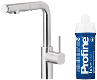 KFA bateria kuchenna z filtracją wody i wyciąganą wylewką Duero Pure Basic, inox + zestaw filtrujący Profine Blue S 6623-113-22