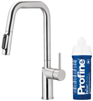 KFA bateria kuchenna z filtracją wody i wyciąganą wylewką Duero Pure Style, inox + zestaw filtrujący Profine Blue S 6623-313-22