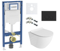 Zestaw stelaż podtynkowy Geberit UP320 do WC z przyciskiem Cortado czarny mat + miska WC Sofi Slim 3.0 z deską Lavita S185