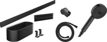 Hansgrohe pakiet główka prysznicowa 105 3jet Activation EcoSmart, panel ścienny 70 cm i akcesoria, czarny matowy 24291670