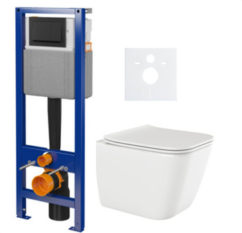 Zestaw stelaż podtynkowy Cersanit do WC z przyciskiem (czarny mat) + miska WC z deską Invena S179
