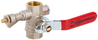KFA zawór kulowy nakrętno-nakrętny z zaworkiem odpowietrzająco-spustowym, korkiem i dźwignią 3/4" 700-510-20