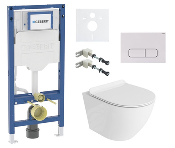 Zestaw stelaż podtynkowy Geberit UP320 do WC z białym przyciskiem Mocha + miska WC Sofi Slim 3.0 z deską Lavita S189