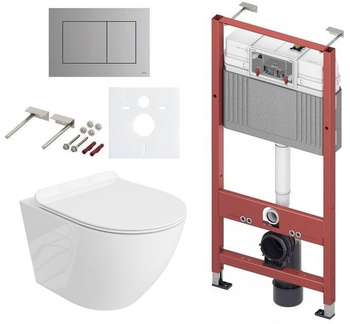 Zestaw stelaż Tece podtynkowy do WC z przyciskiem (chrom mat) + miska WC z deską Lavita S003