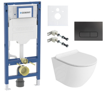 Zestaw stelaż podtynkowy Geberit UP320 do WC z przyciskiem Mocha gun metal + miska WC Sofi Slim 3.0 z deską Lavita S194