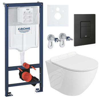 Zestaw stelaż podtynkowy Grohe Rapid SL do WC z przyciskiem Skate Cosmopolitan phantom black + miska WC z deską Lavita + mata Concept S175