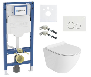 Zestaw stelaż podtynkowy Geberit UP320 do WC z białym przyciskiem Cortado + miska WC Sofi Slim 3.0 z deską Lavita S183