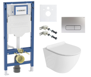 Zestaw stelaż podtynkowy Geberit UP320 do WC z przyciskiem Mocha chrom mat + miska WC Sofi Slim 3.0 z deską Lavita S190